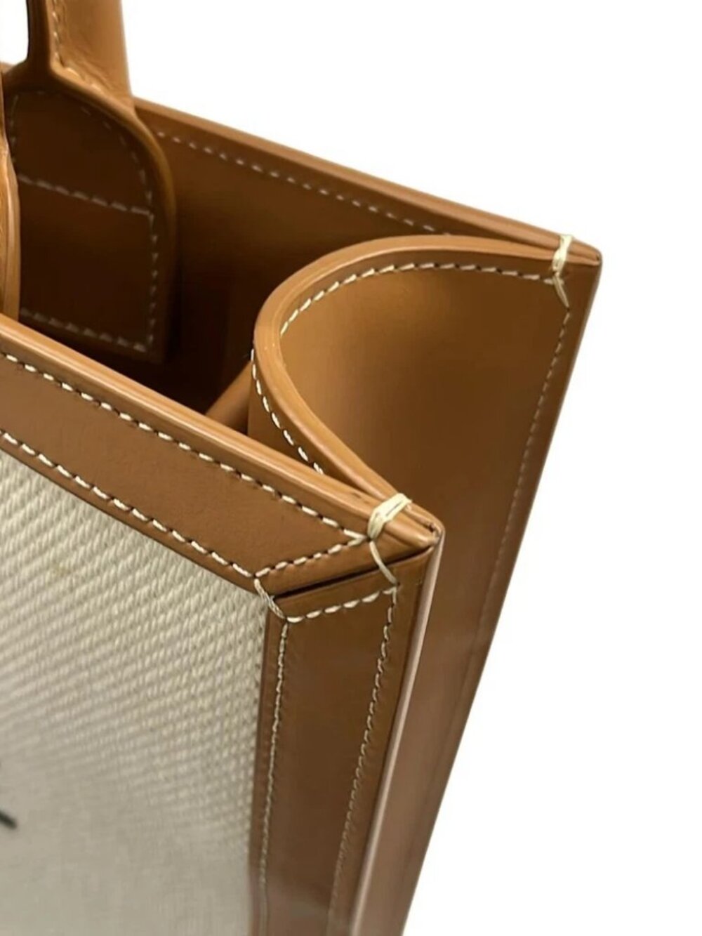 CELINE Small Vertical CELINE Cabas Cream Brown Canvas Leather Tote Bag - Picture 8 of 15